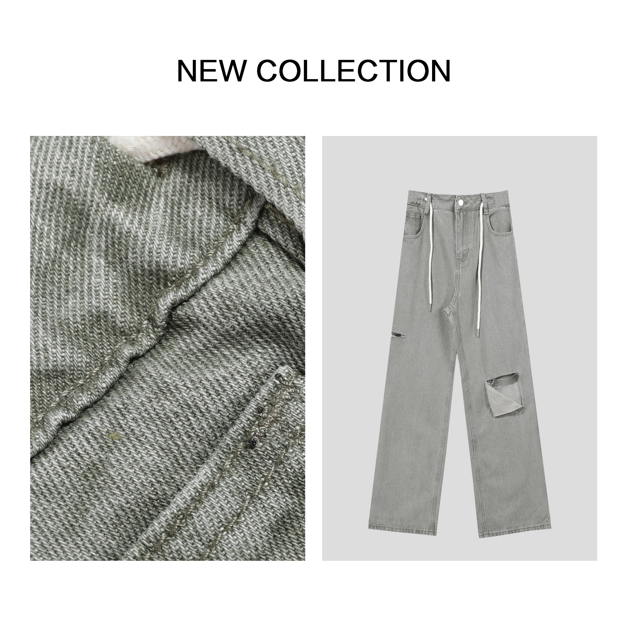 【婷婷专属】 破洞设计宽松牛仔裤 K1F27016美式运动运动直筒休闲