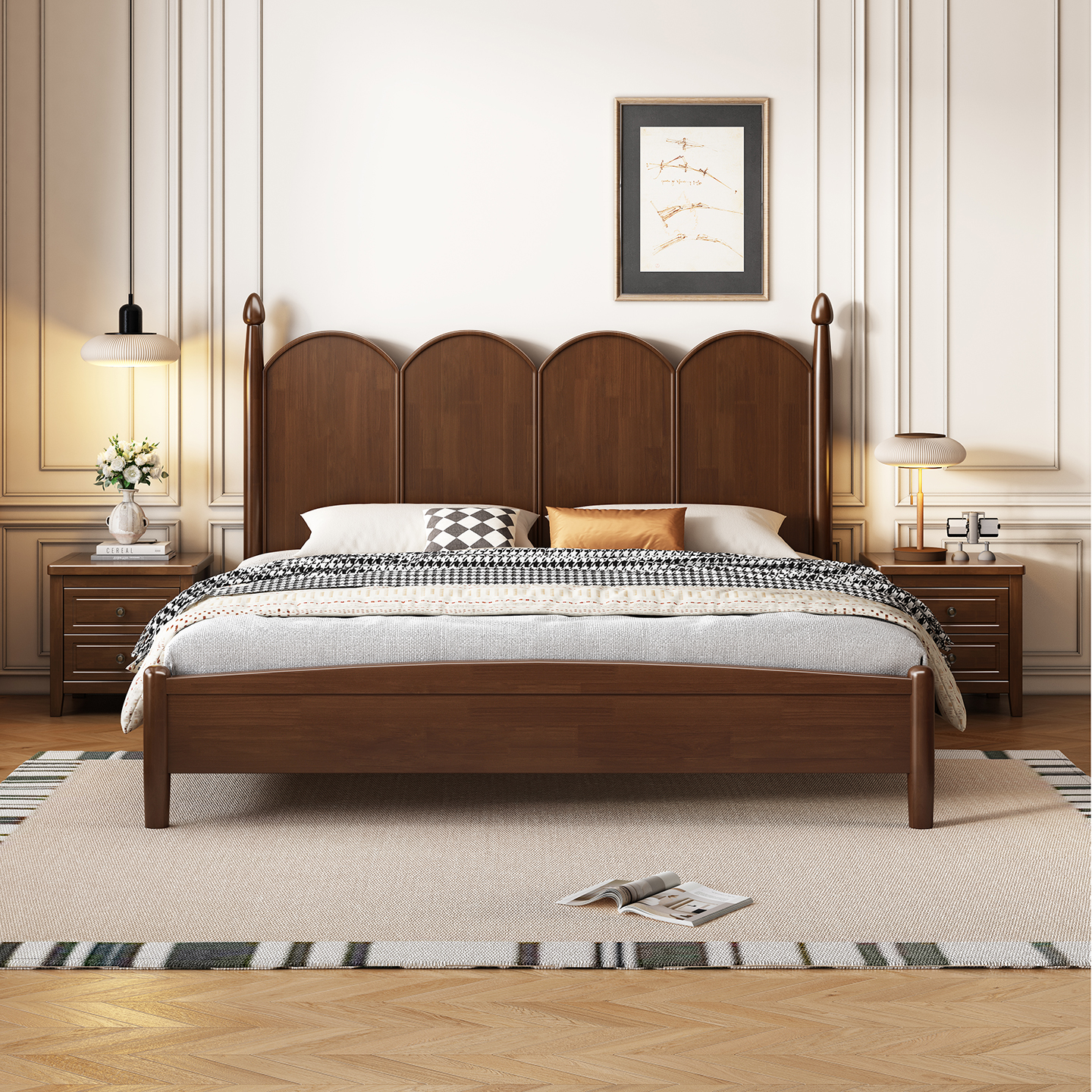 法式复古轻奢实木主卧床双人1.8米大床1.5设计师款中古风涟漪床