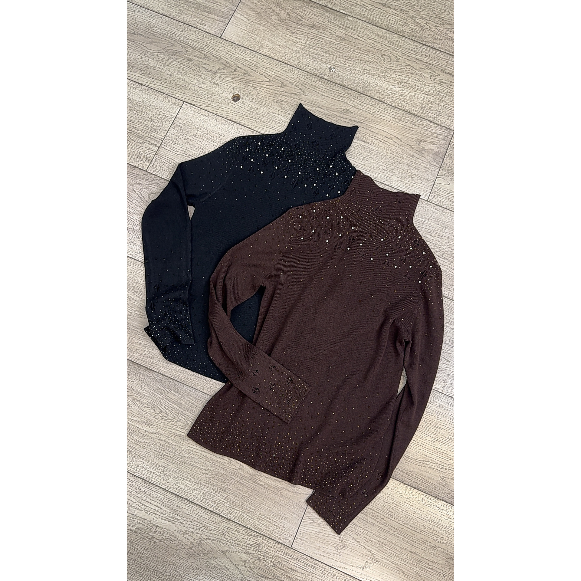 秋冬款领口袖口镂空满天星亮钻钉珠时尚百搭款打底羊毛衫