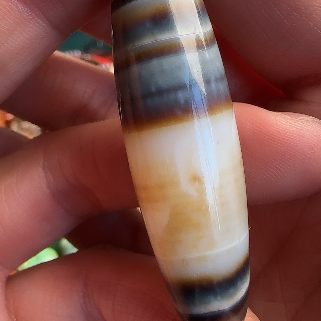 玛瑙/玉髓未镶嵌颈饰蓝沁大缠丝 沁色舒服53.6x15.1