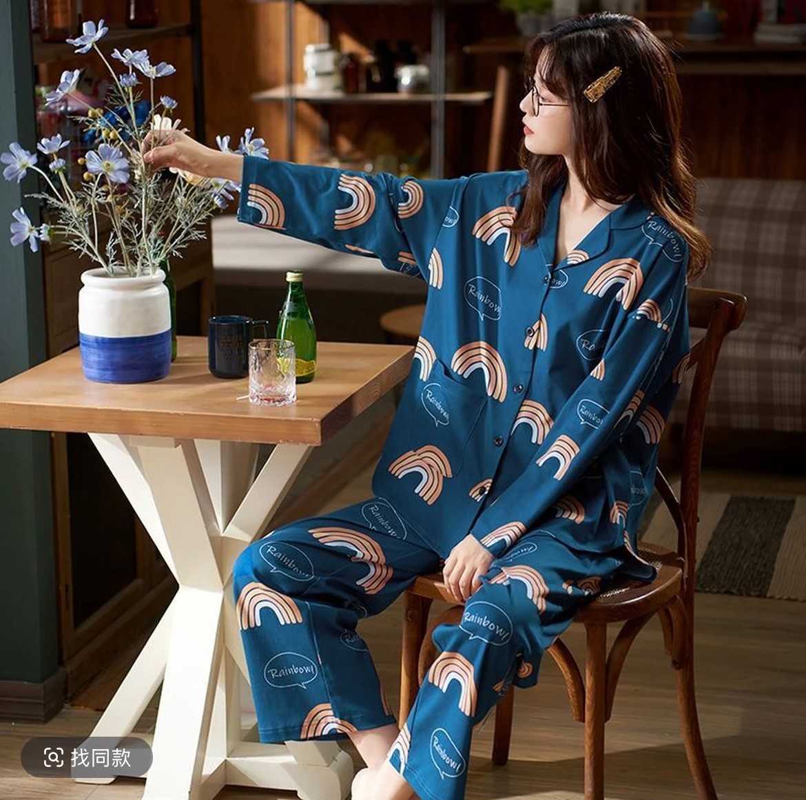 XX083产厚孕妇蓝色家居服套装M90-120L135