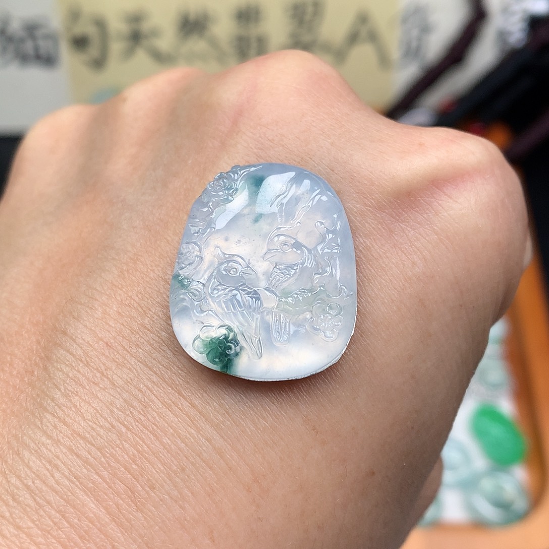 翡翠裸石缅甸天然A货翡翠冰种喜上眉梢