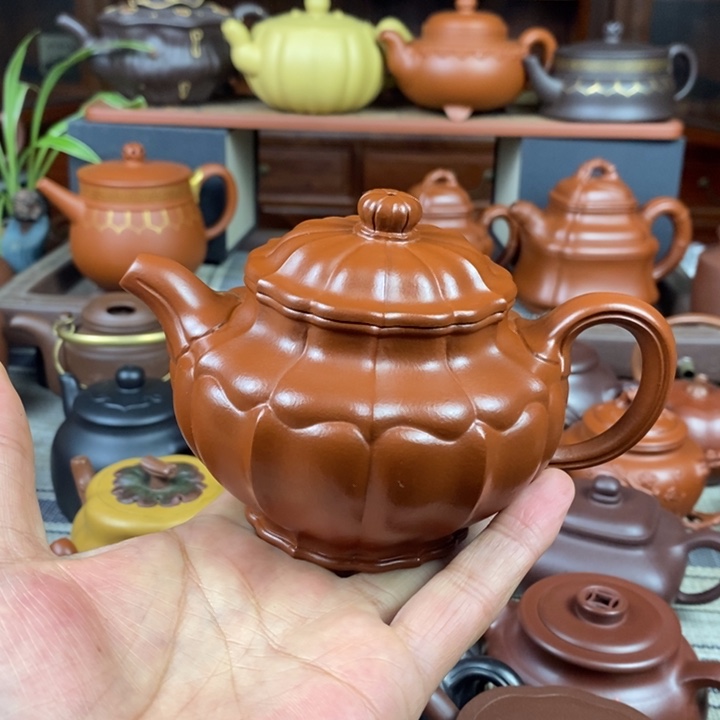 紫砂茶壶筋纹掇只300CC原矿赵庄朱泥特价