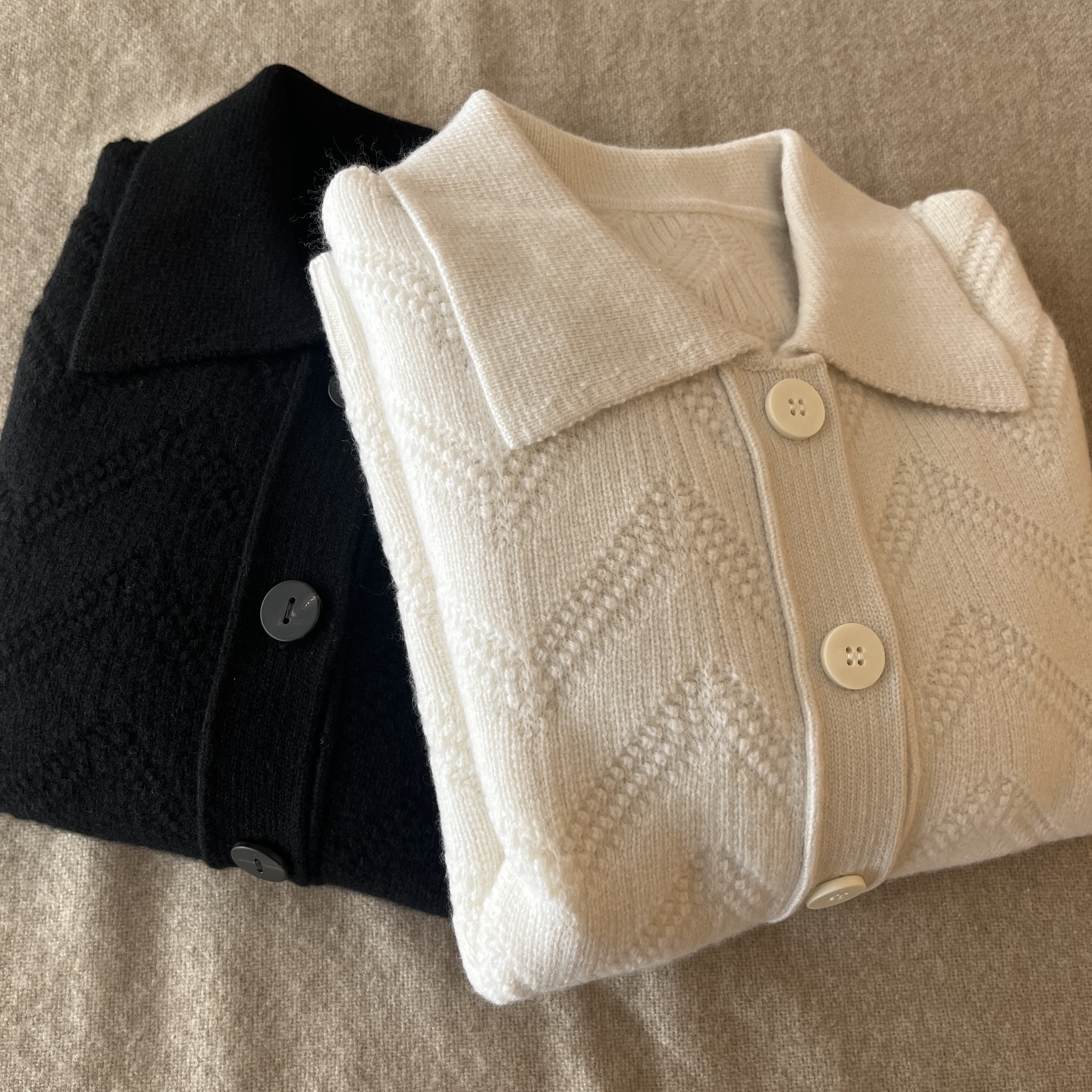 君怡【女士新款衬衫领娇花开衫】100山羊绒