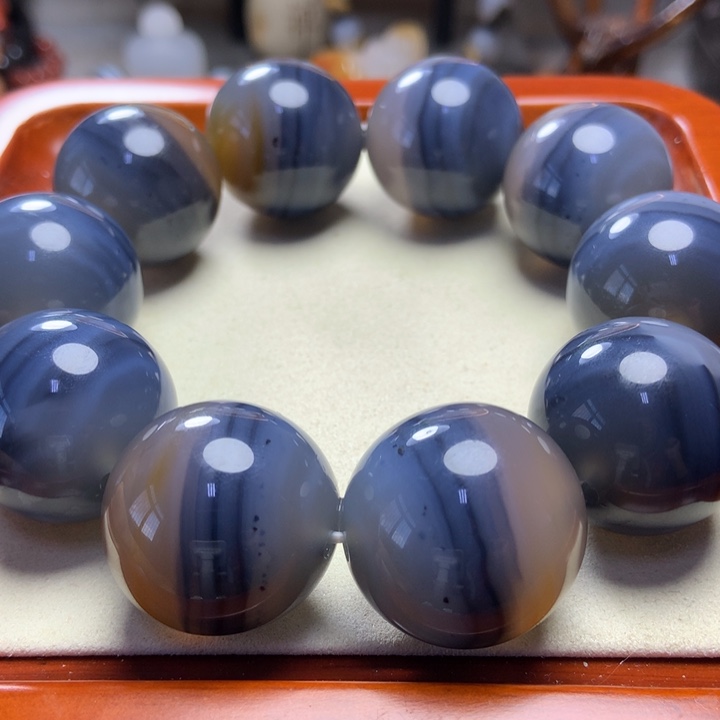 玛瑙/玉髓手串未镶嵌冻肉 蓝色俏拉丝景儿大珠串