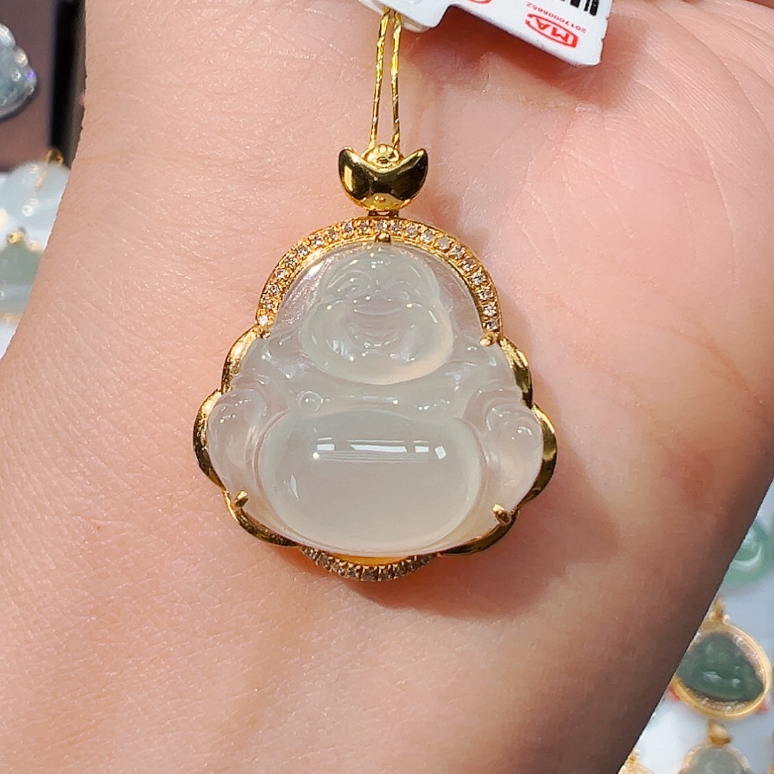 翡翠18K金镶嵌吊坠(不含链)佛公