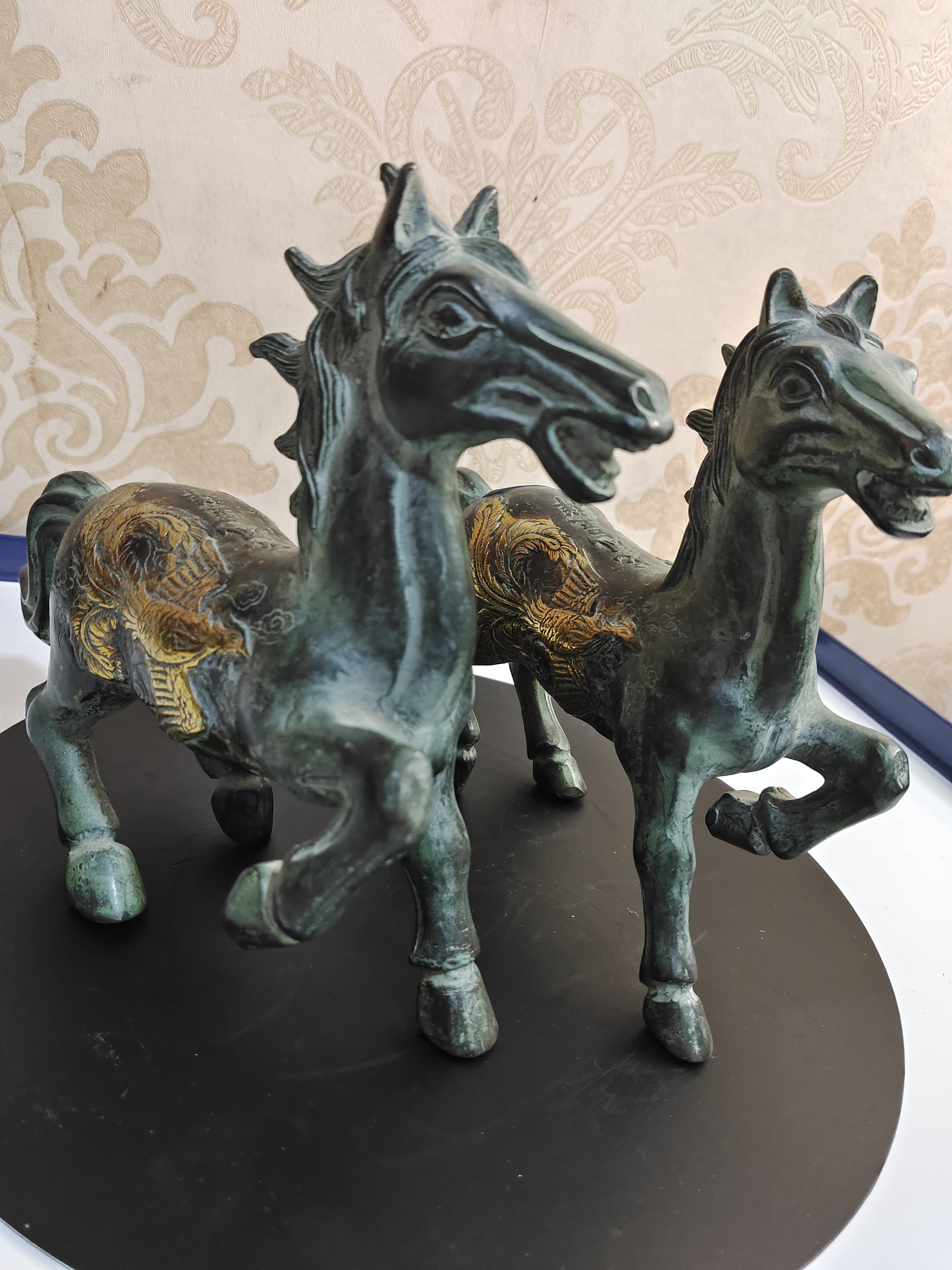 千里马一对铜物件手工艺术品