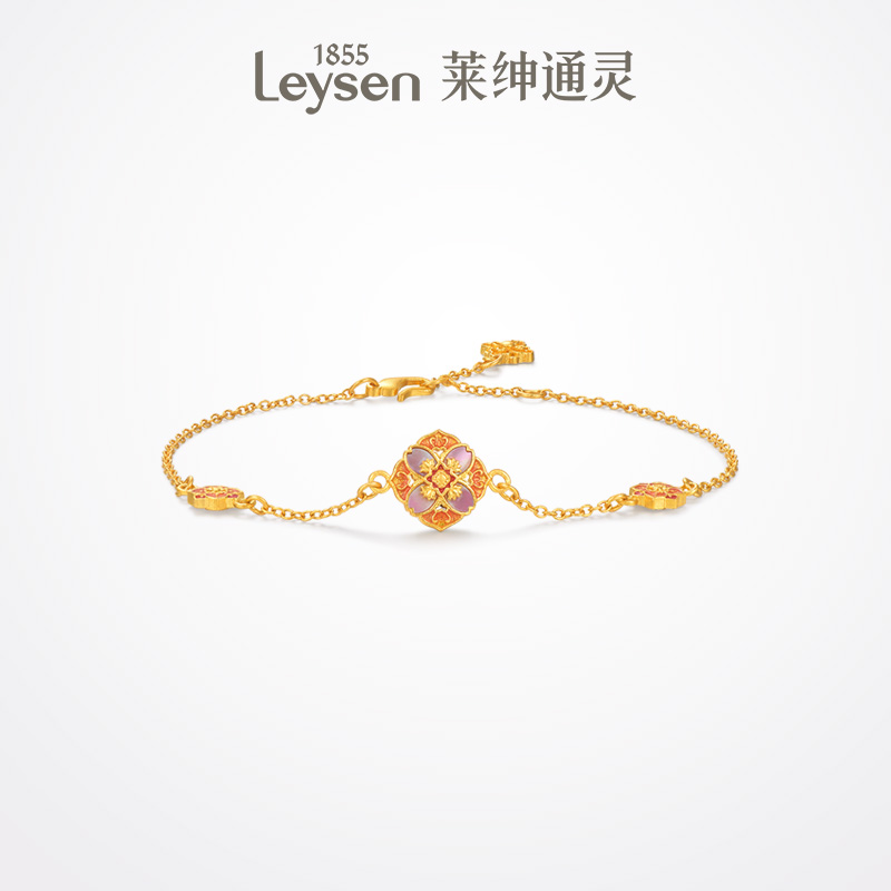 莱绅通灵四方如意黄金手链 古法非遗螺钿珐琅双面设计新经典系列