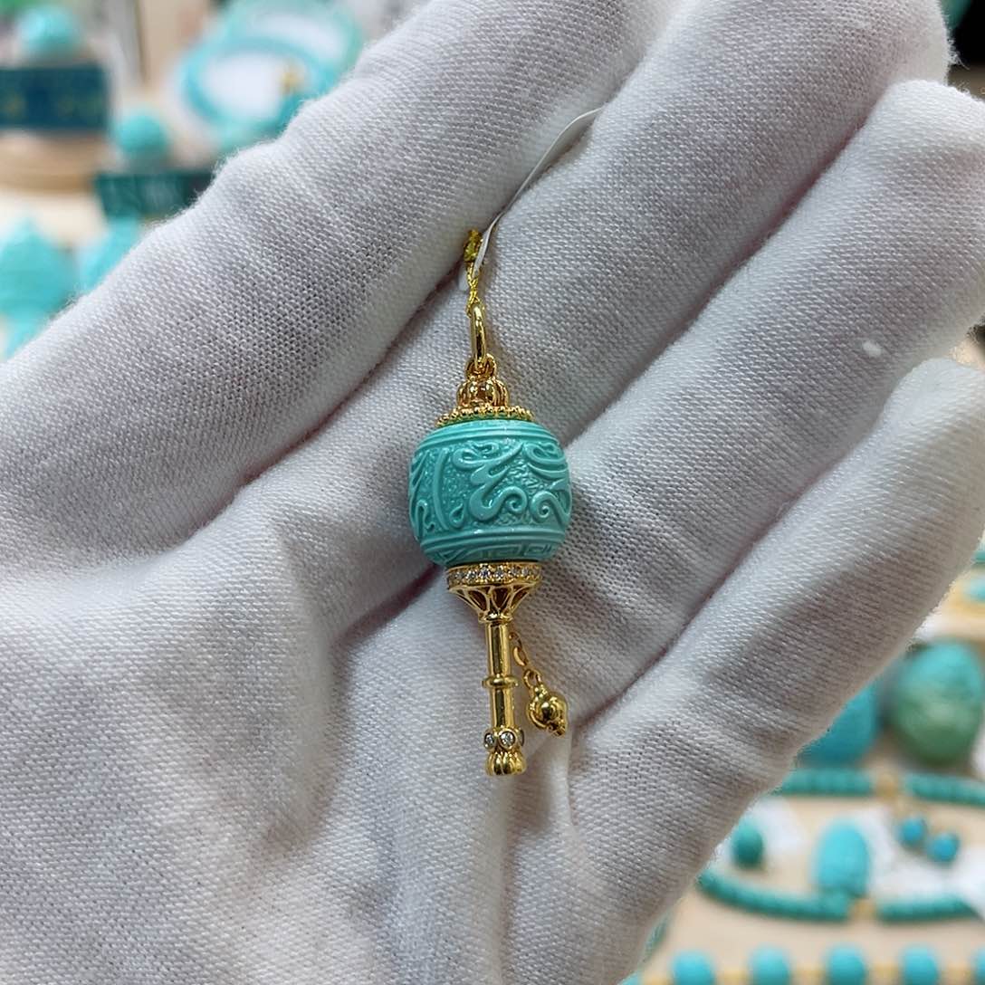 绿松石珠宝奇石18K金镶嵌