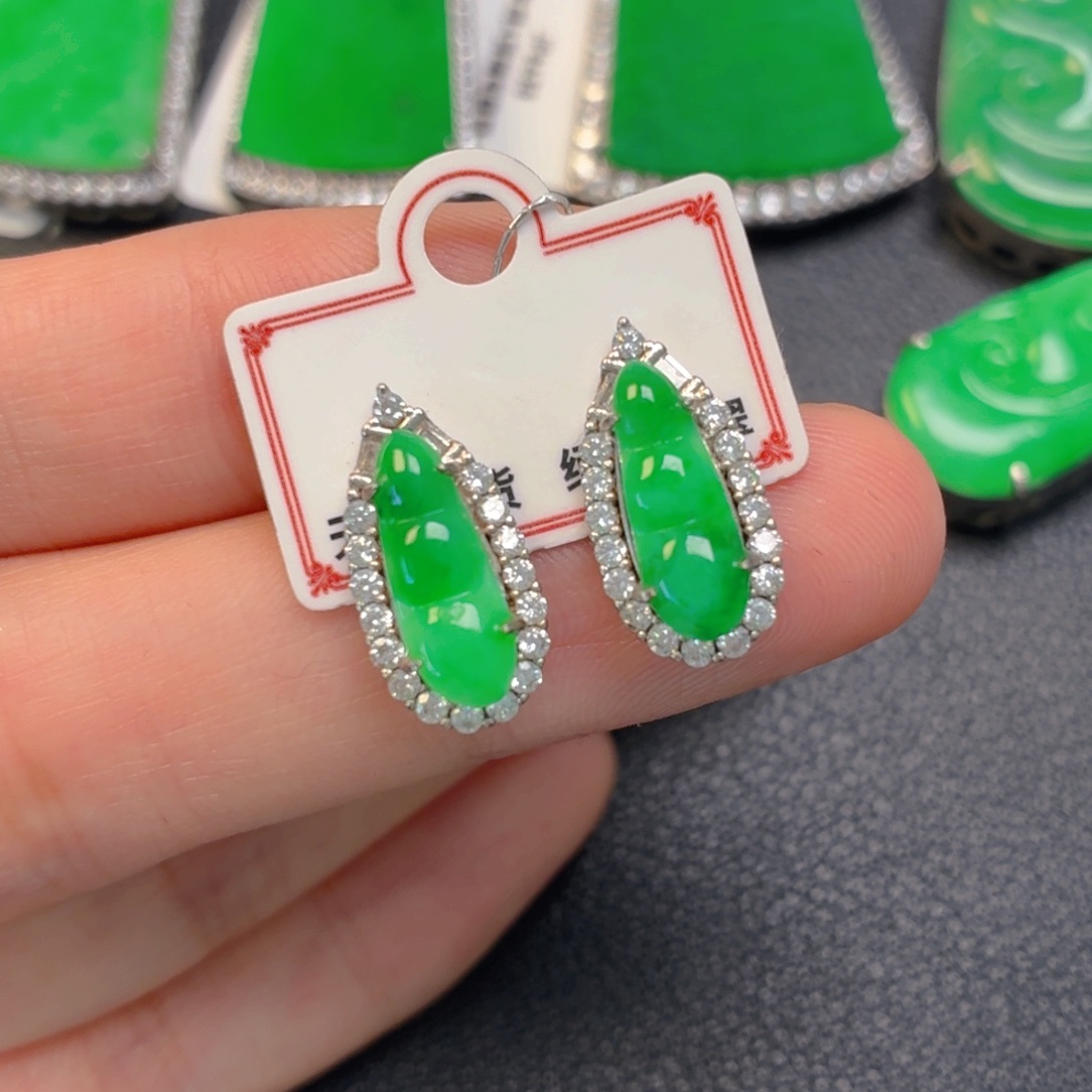 翡翠银S925镶嵌吊坠(不含链)耳钉