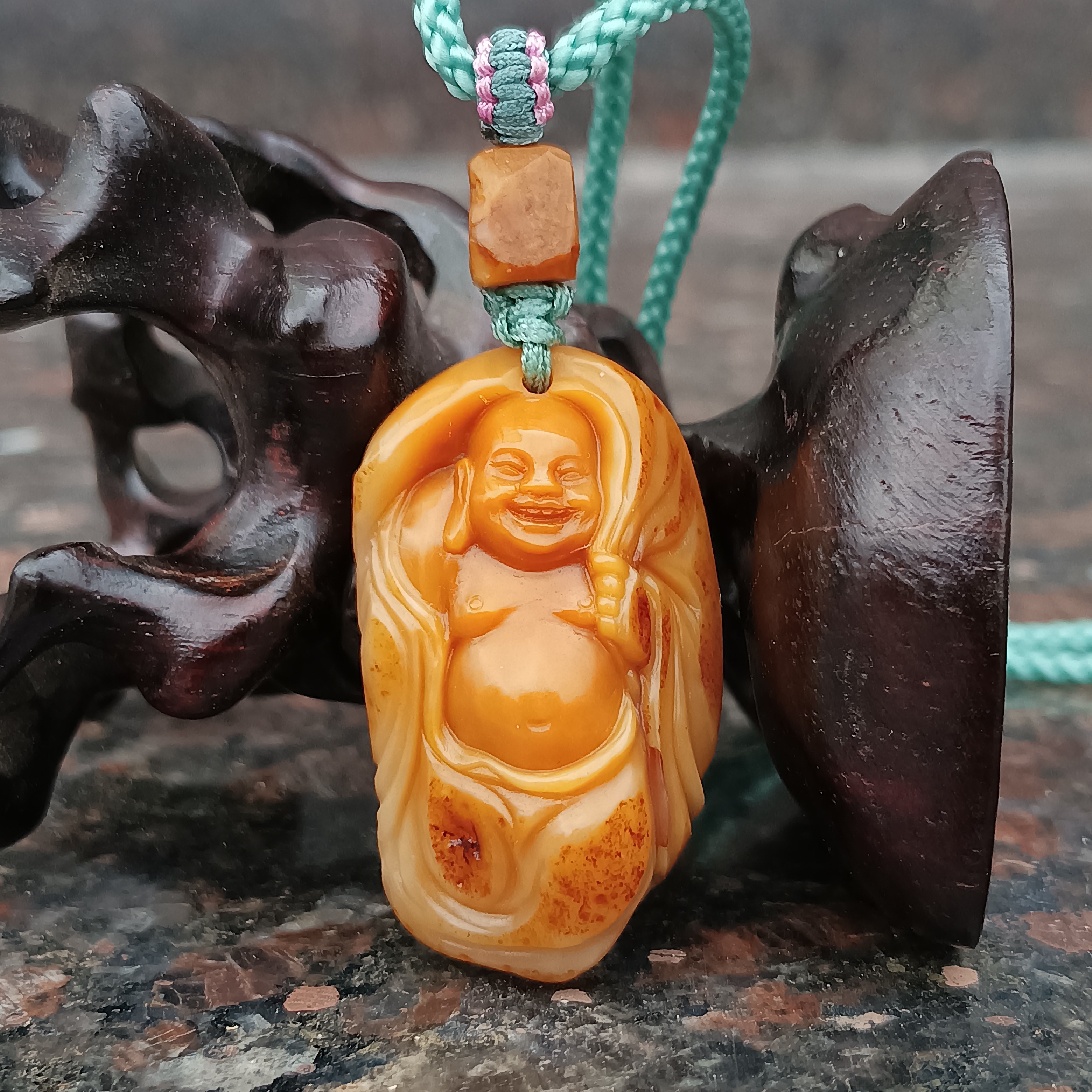 银裹金田黄石弥勒挂件11g（含绳）