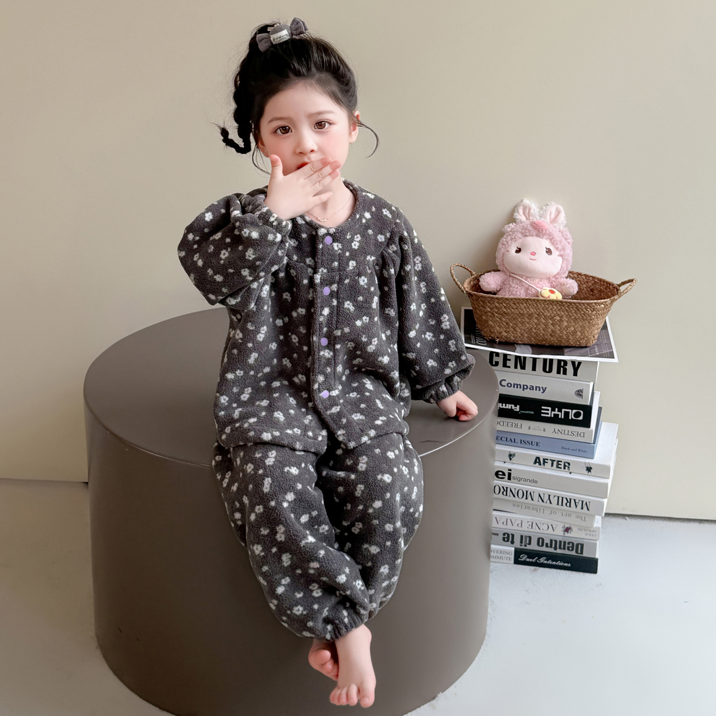 175 176 女童2025秋冬新品珊瑚绒考拉绒小碎花开衫儿童家居服睡衣