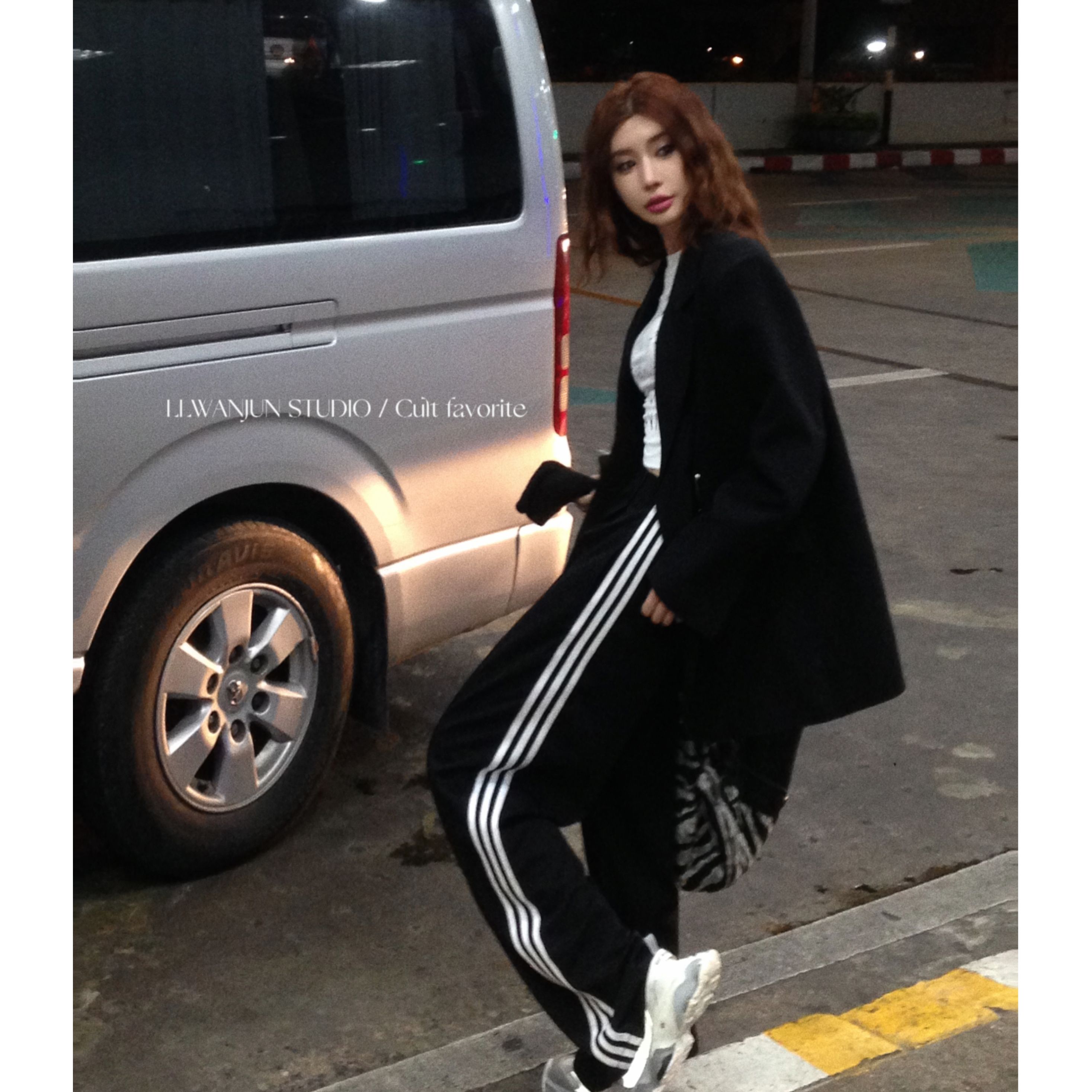 婉君【三条扛西装裤】春款运动黑色韩版休闲裤LWJ23C3K601