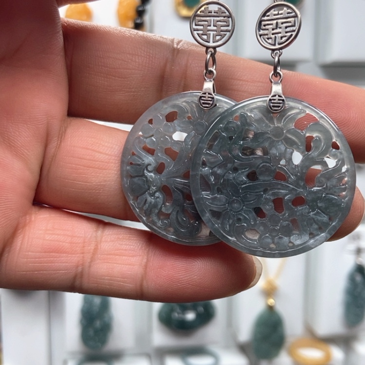 【闪购商品】翡翠耳饰银S925镶嵌耳饰