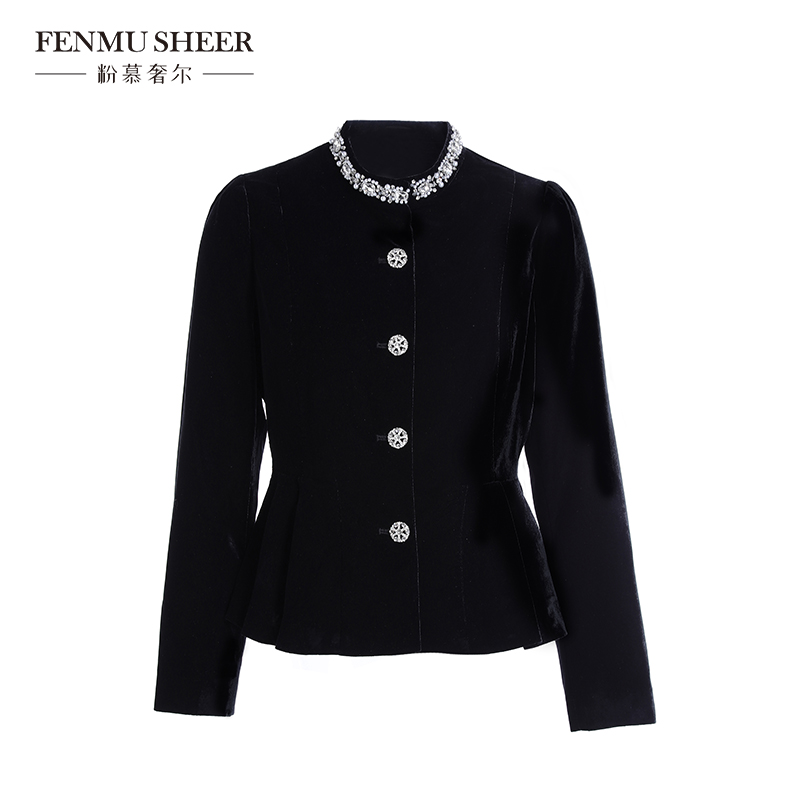 【苏西专属】粉慕奢尔『钻石丝绒』优雅丝绒重工钉钻收腰短外套C2569