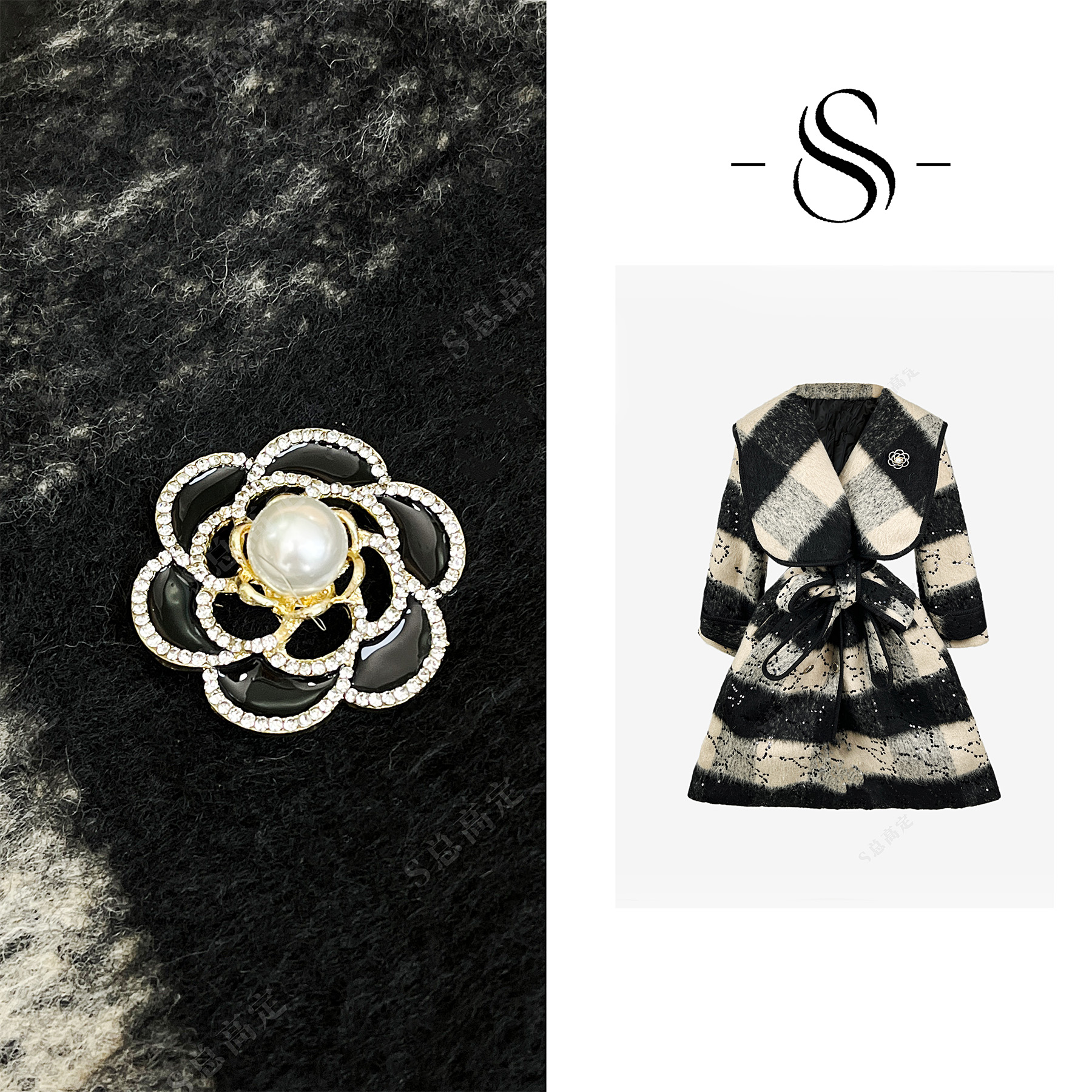 【丹丹】冬季新款经典黑白格配气质百搭束腰羽绒外套女D0298