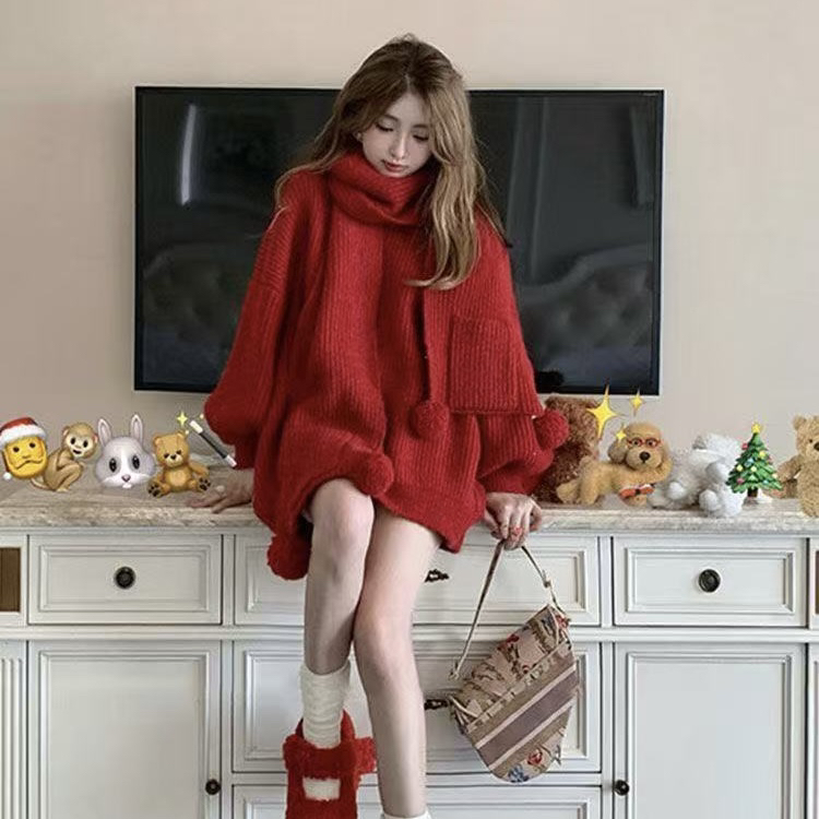 【CS】红色毛衣裙子女秋冬季中长款2025新款本命年衣服时尚女装