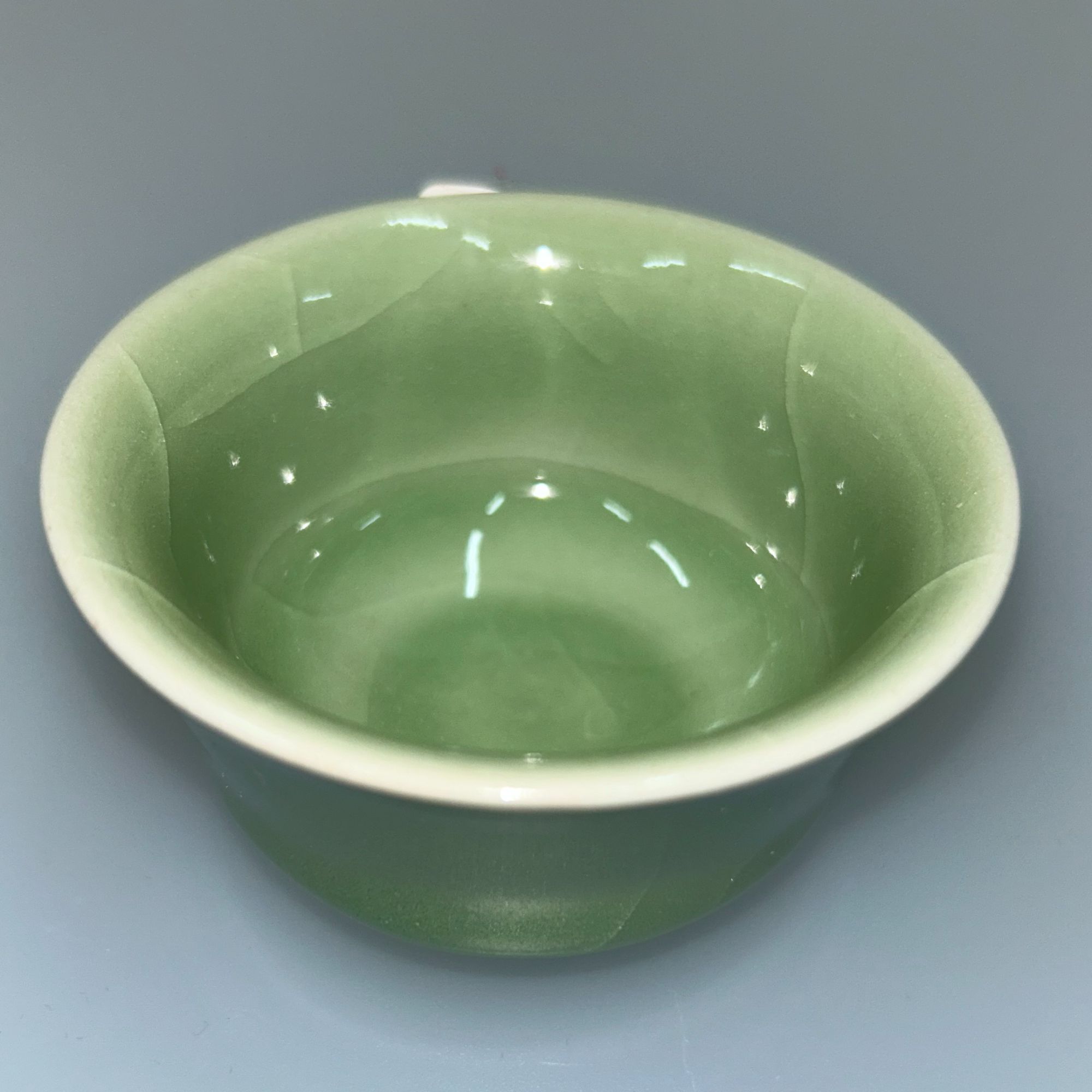 七彩虹窑豆青釉马蹄杯茶杯家用全手工高档手工茶杯茶具一对（2只）