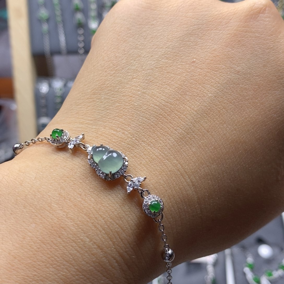 翡翠颈饰银S925镶嵌翡翠手链32号