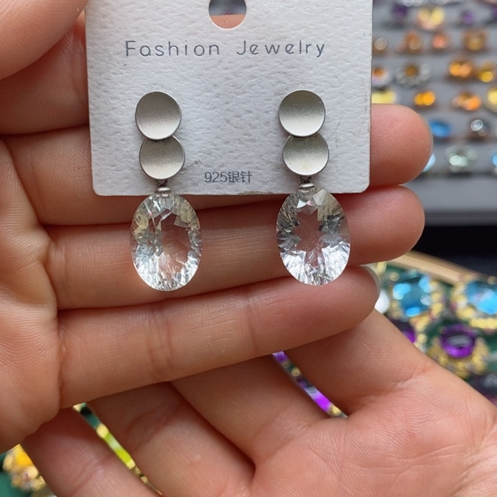 水晶耳饰银S925镶嵌天然水晶耳饰
