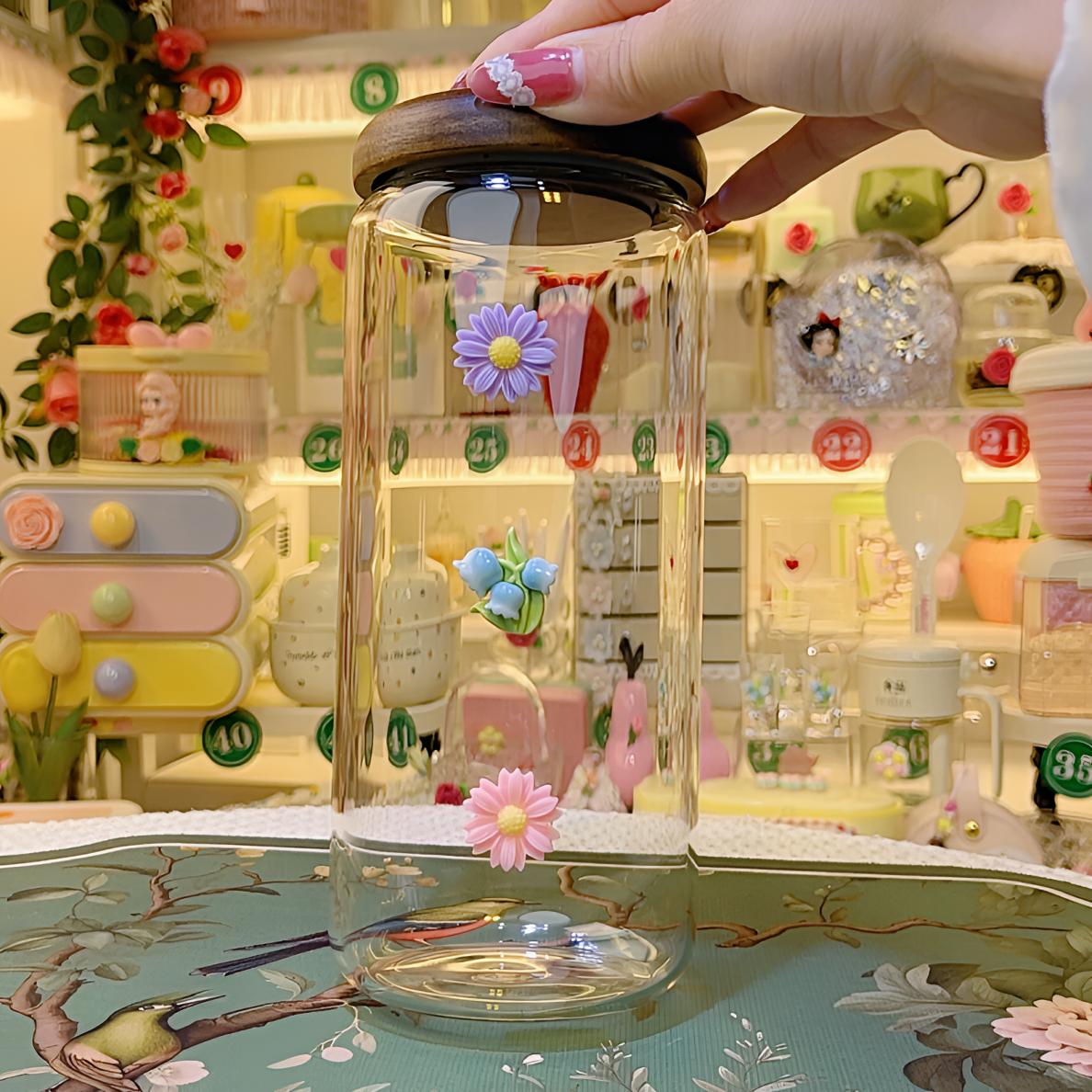 小秋姐 大号小花密封罐（加厚玻璃 可装干果咖啡豆等）容量1000ml