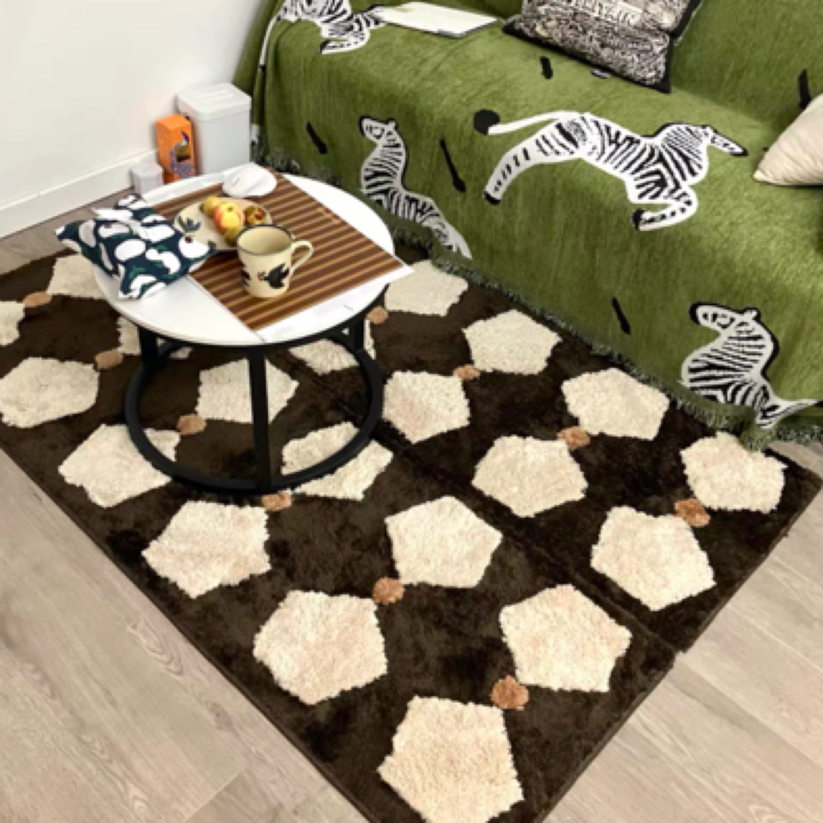 中古风 100*160 棕色波点 复古客厅地毯