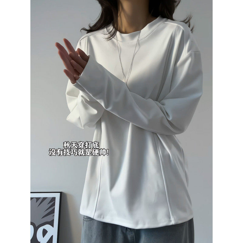 双面德绒解构打底衫男女秋冬美式正肩保暖卫衣内搭圆领长袖T恤