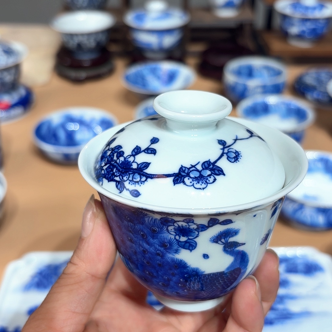 顺***水景德镇纯手工手绘盖碗