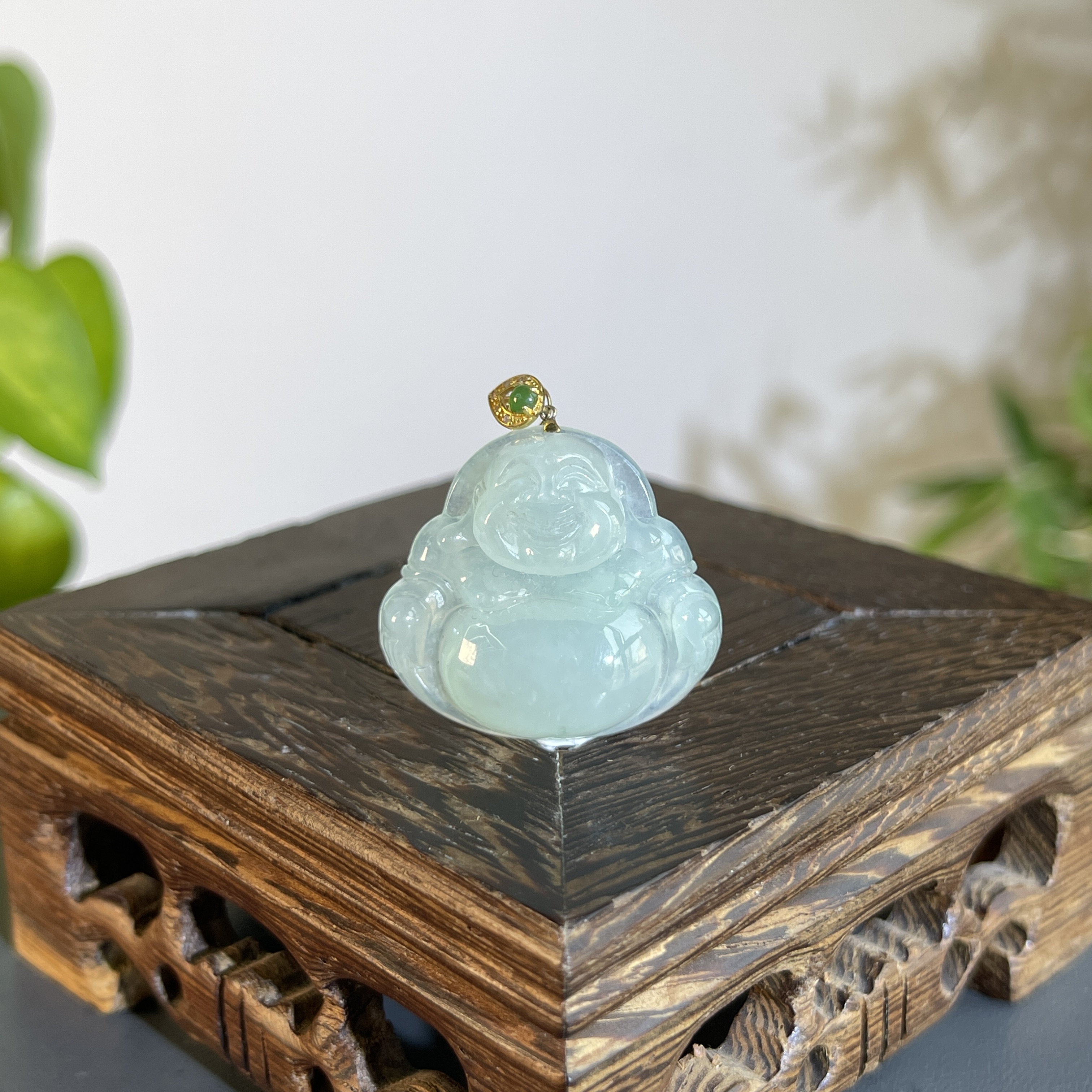 JXA23-112 天然翡翠缅甸A货 18K扣佛公