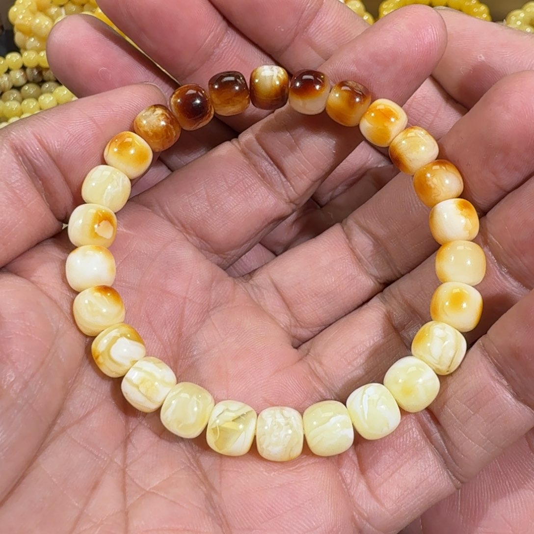 琥珀手链未镶嵌8.5m精工老型沁色花蜡串9.7