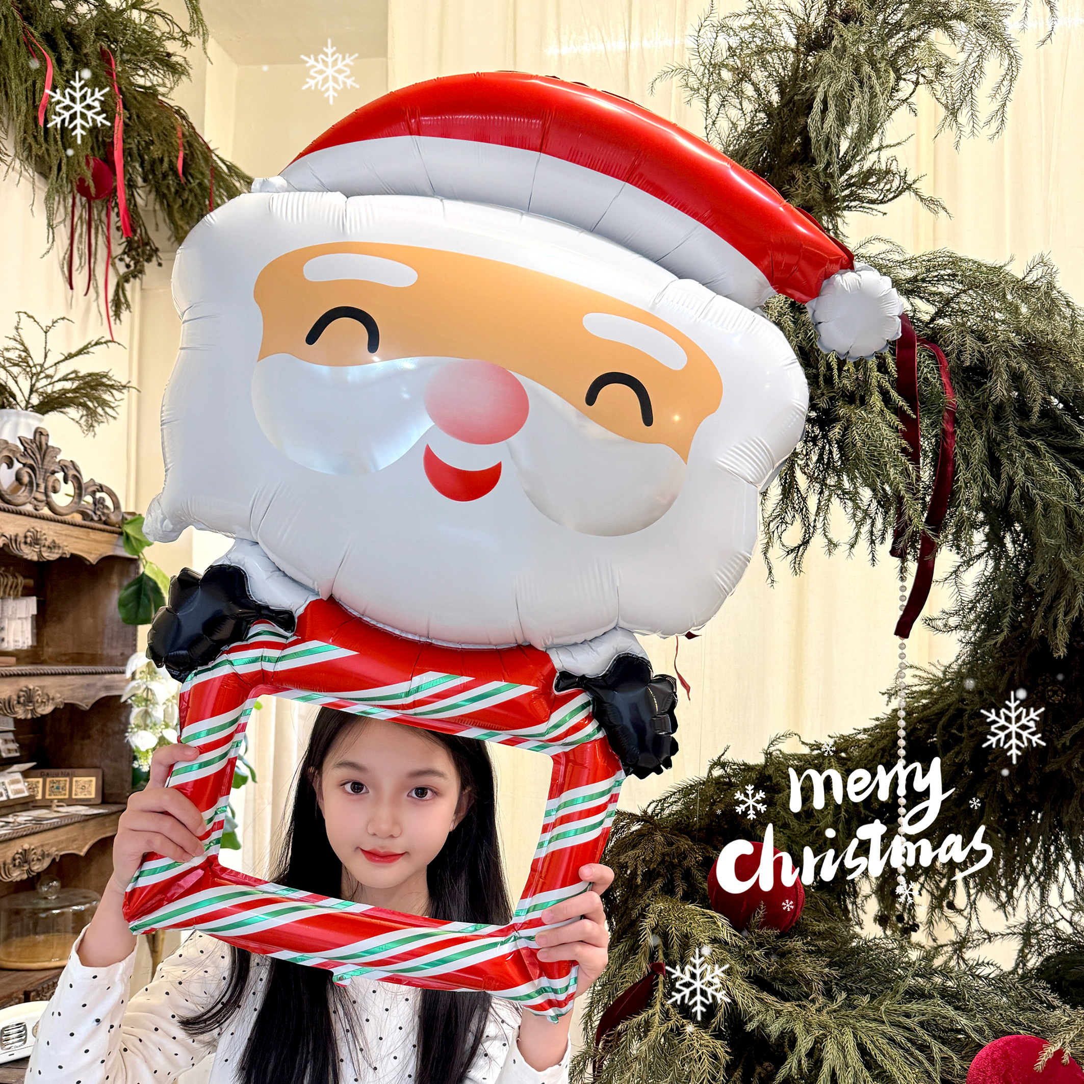 圣诞老人方框造型铝膜气球宝宝儿童圣诞装饰气球节庆用品拍照道具