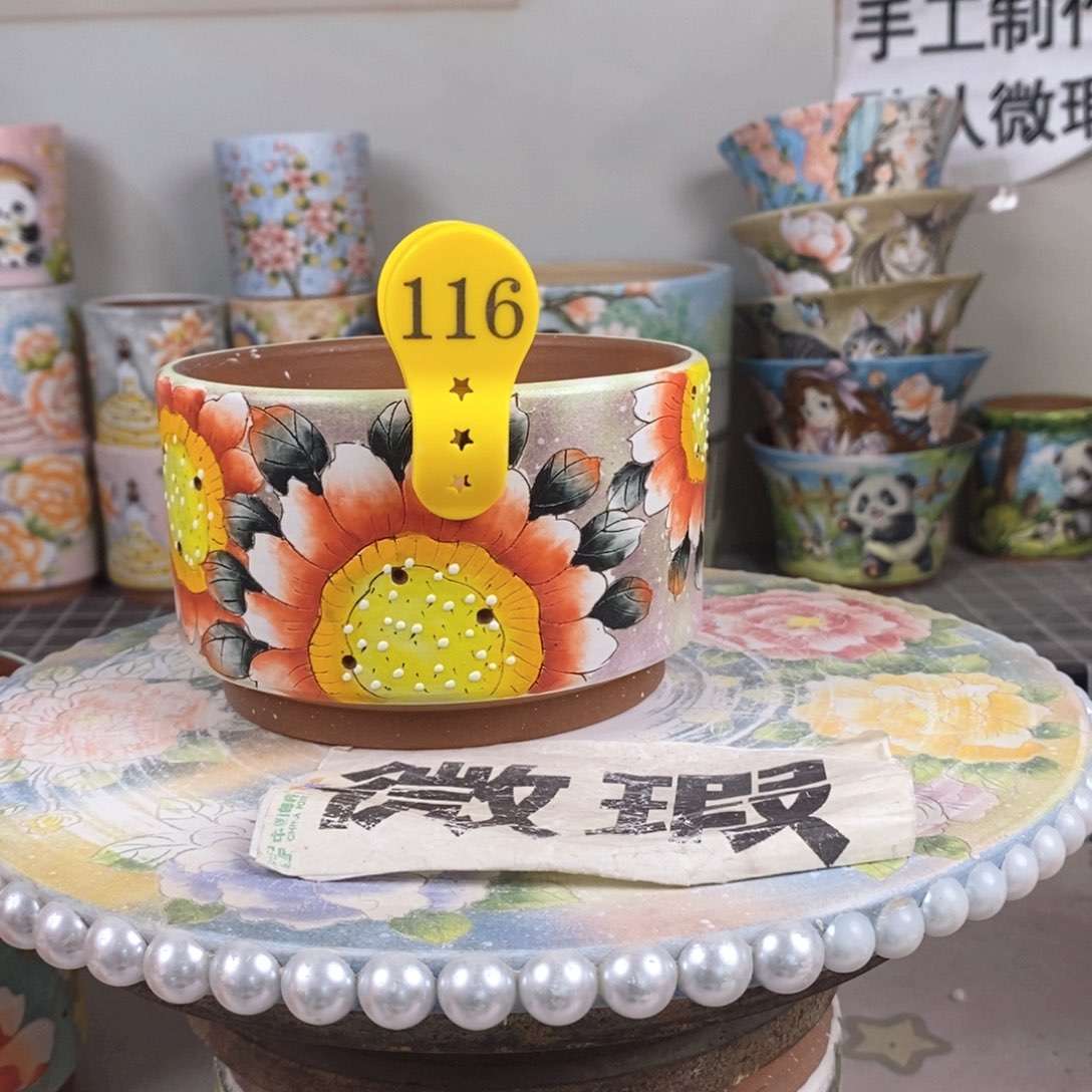 紫砂花盆红陶手绘花盆