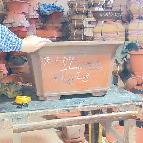 紫砂花盆长方形红色一个