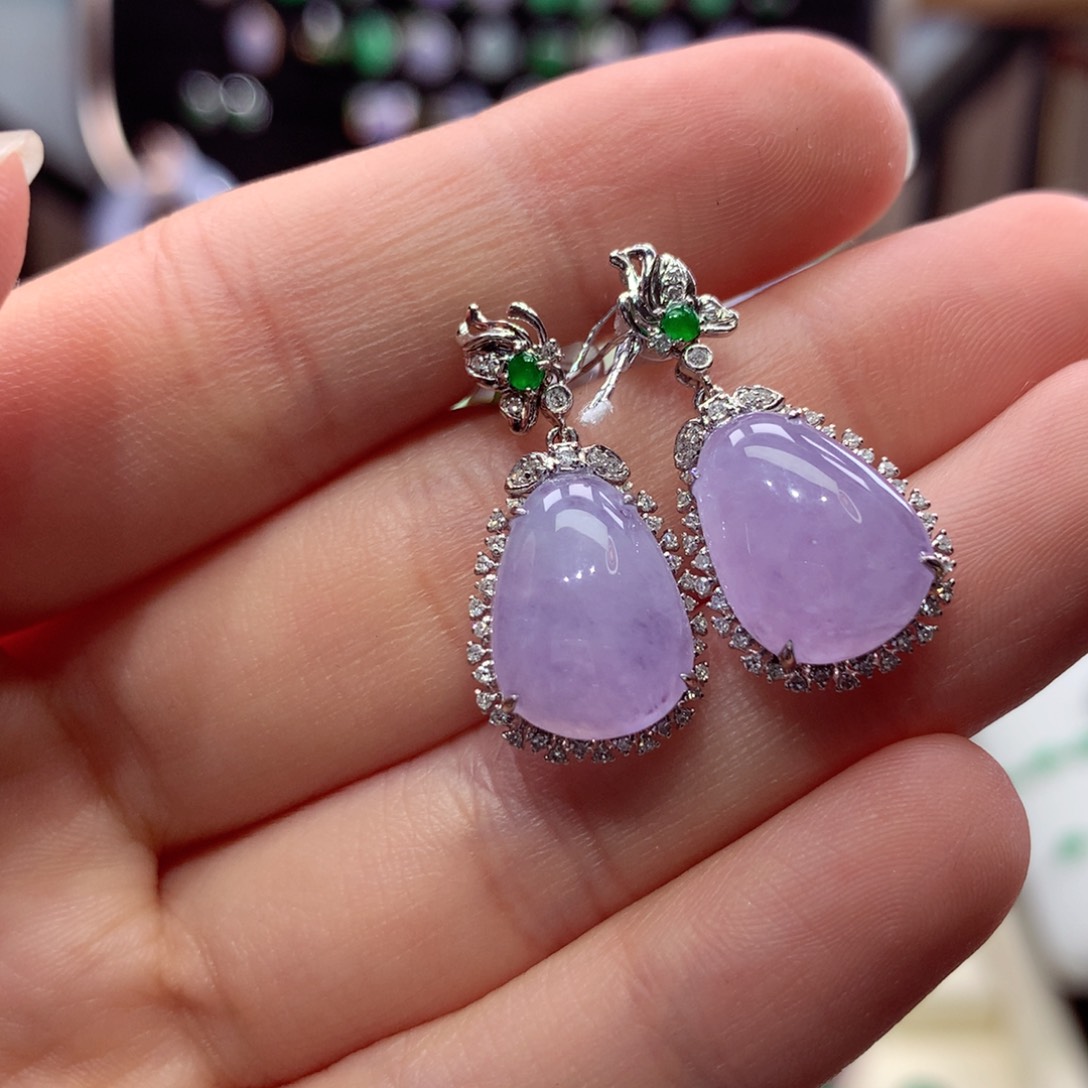 翡翠18K金镶嵌耳饰翡翠