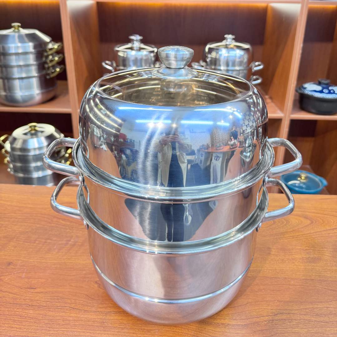 LH【三层28CM】透明玻璃不锈钢蒸锅家用汤锅蒸馒头大容量电