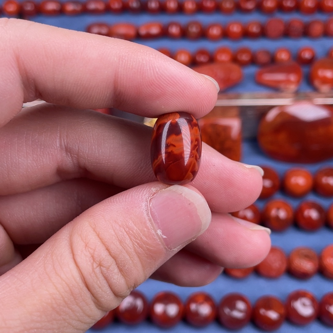 南红玛瑙未镶嵌其他16mm瓦西牛血红火焰纹枣珠