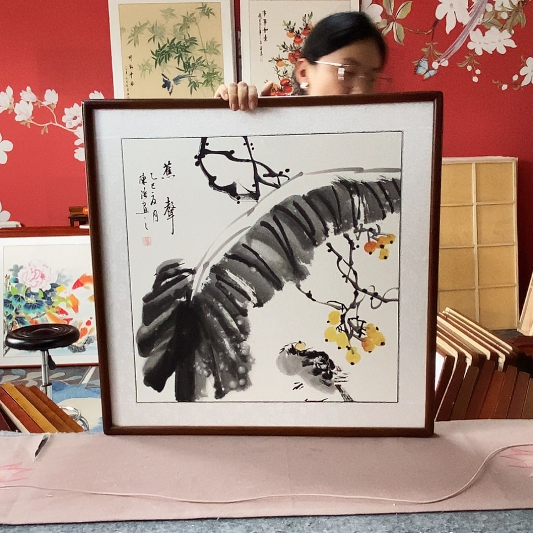 国画手写手绘带框包邮国画作品62✖️62