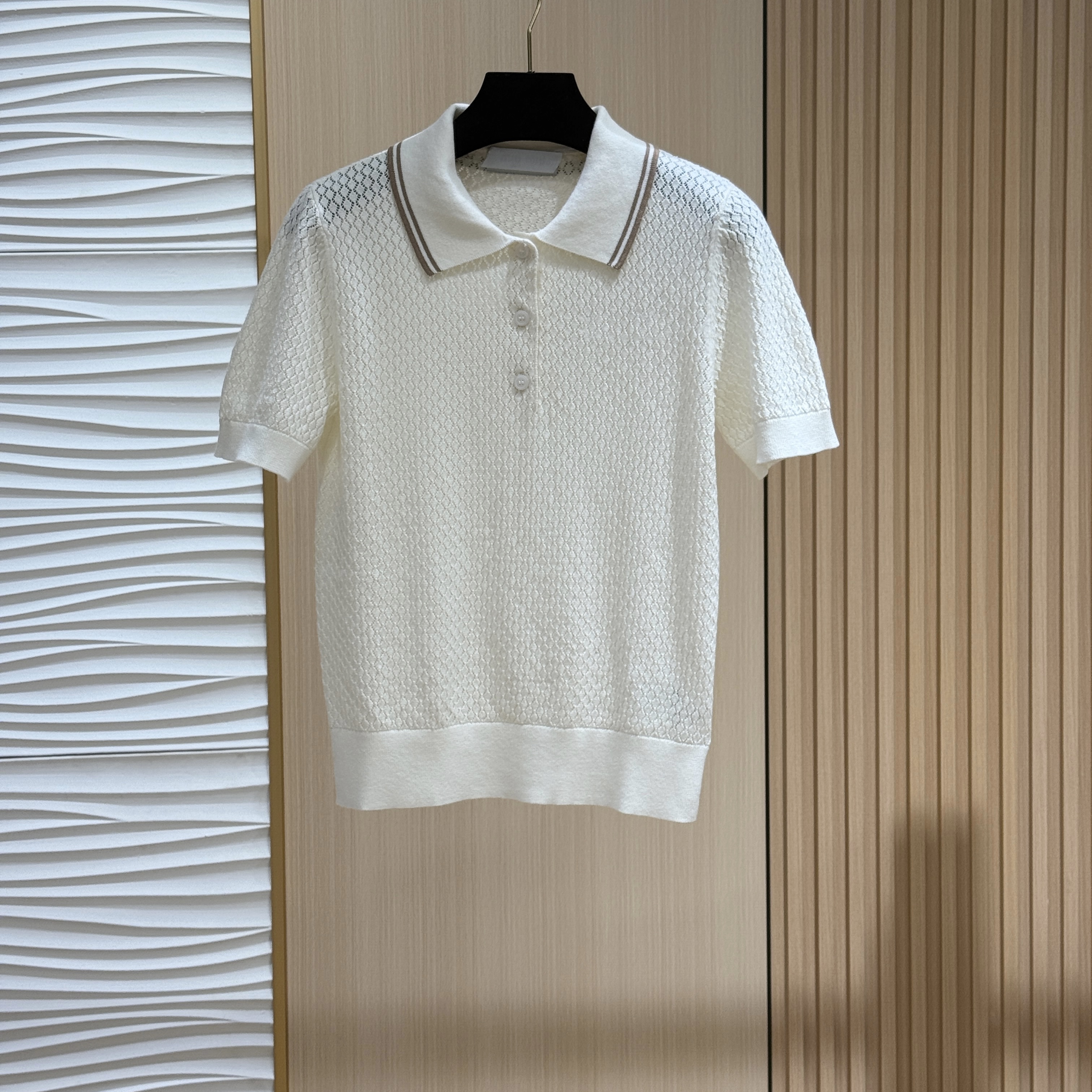 夏季新款法式洋气时尚质感宽松显瘦字母刺绣翻领短袖针织衫