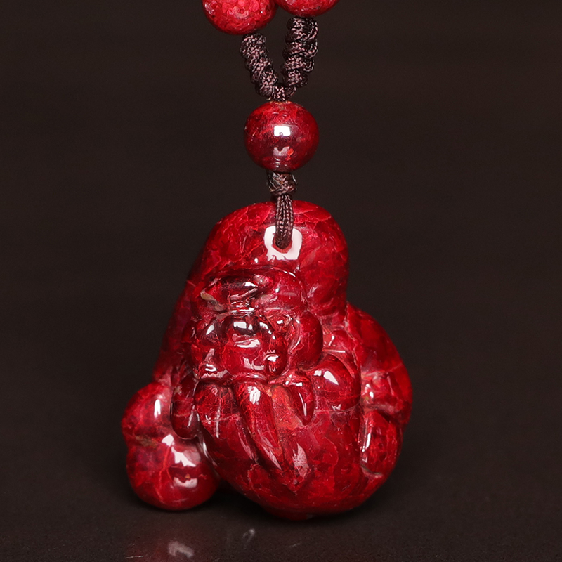 天然辰砂M原矿红砂雕刻件貔貅男士精品吊坠