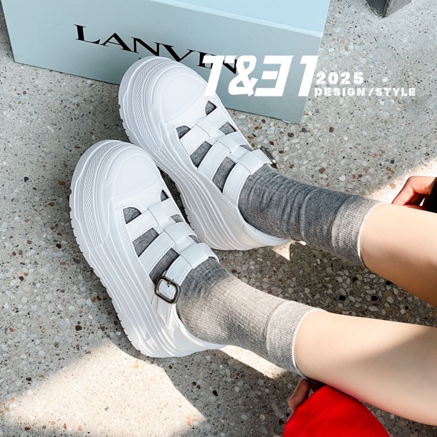 T31女鞋2025春夏新款真皮厚底增7CM罗马凉鞋女百搭休闲鞋松糕鞋女