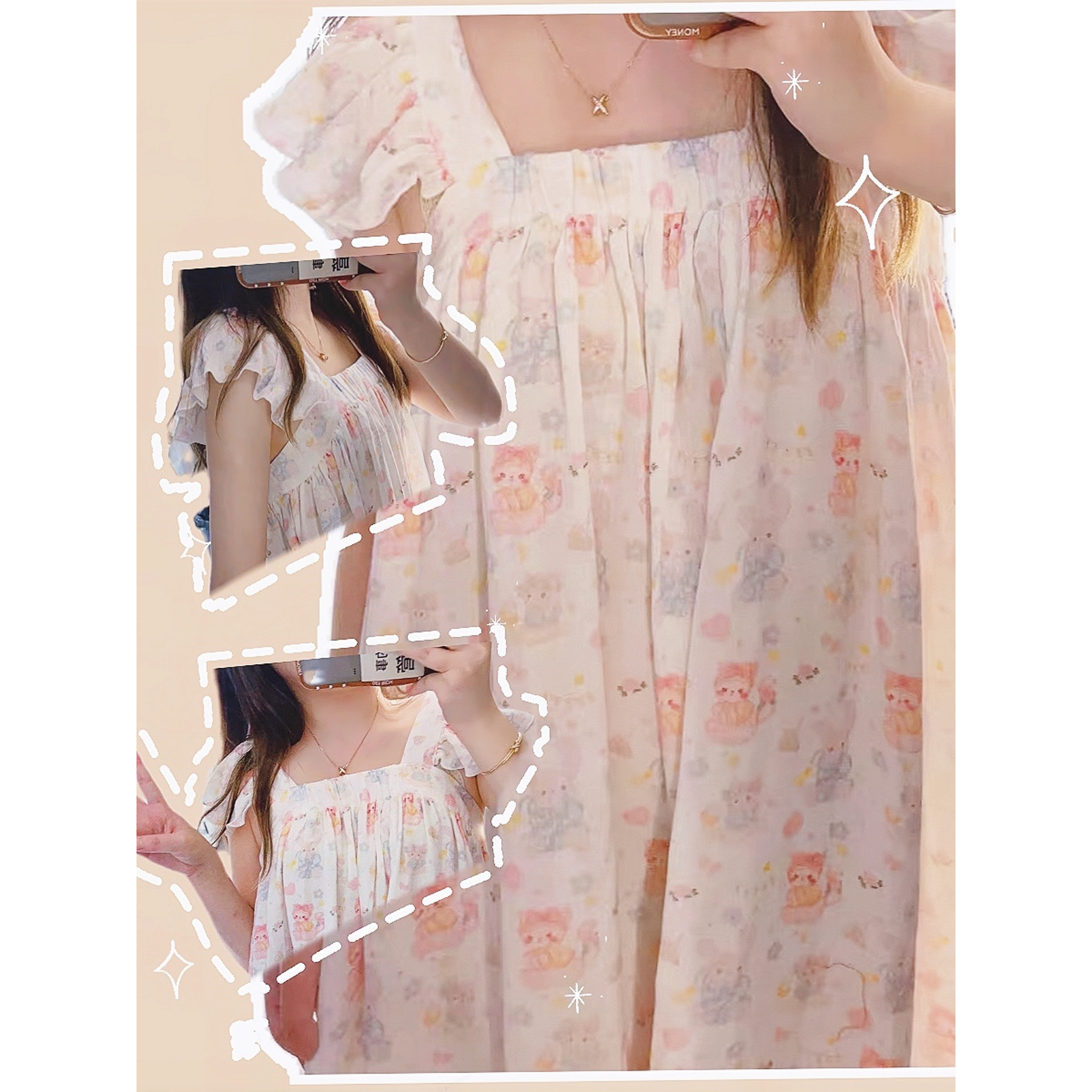 104-夏季新款可爱兔子小飞袖吊带睡裙