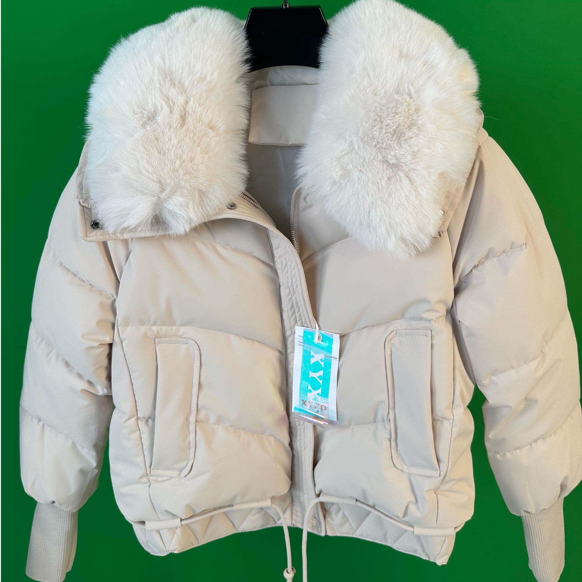 落肩袖拒污一等品翻领厚款大毛领冬装加绒女装