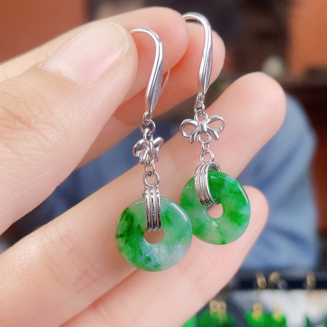 翡翠银S925镶嵌耳饰