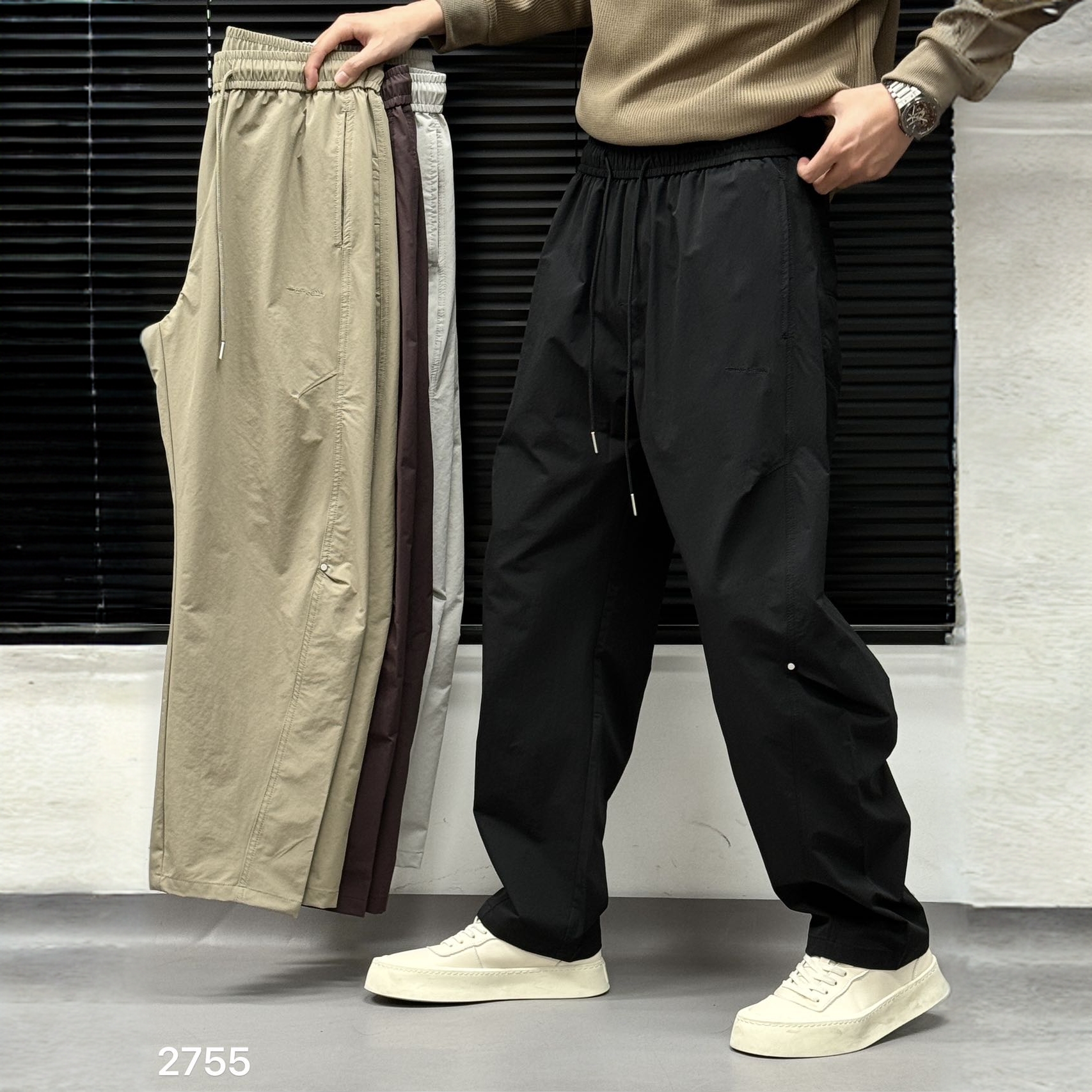 夏季新款男款潮男美式速干长裤直筒弯刀裤百搭舒适松紧腰透气裤子