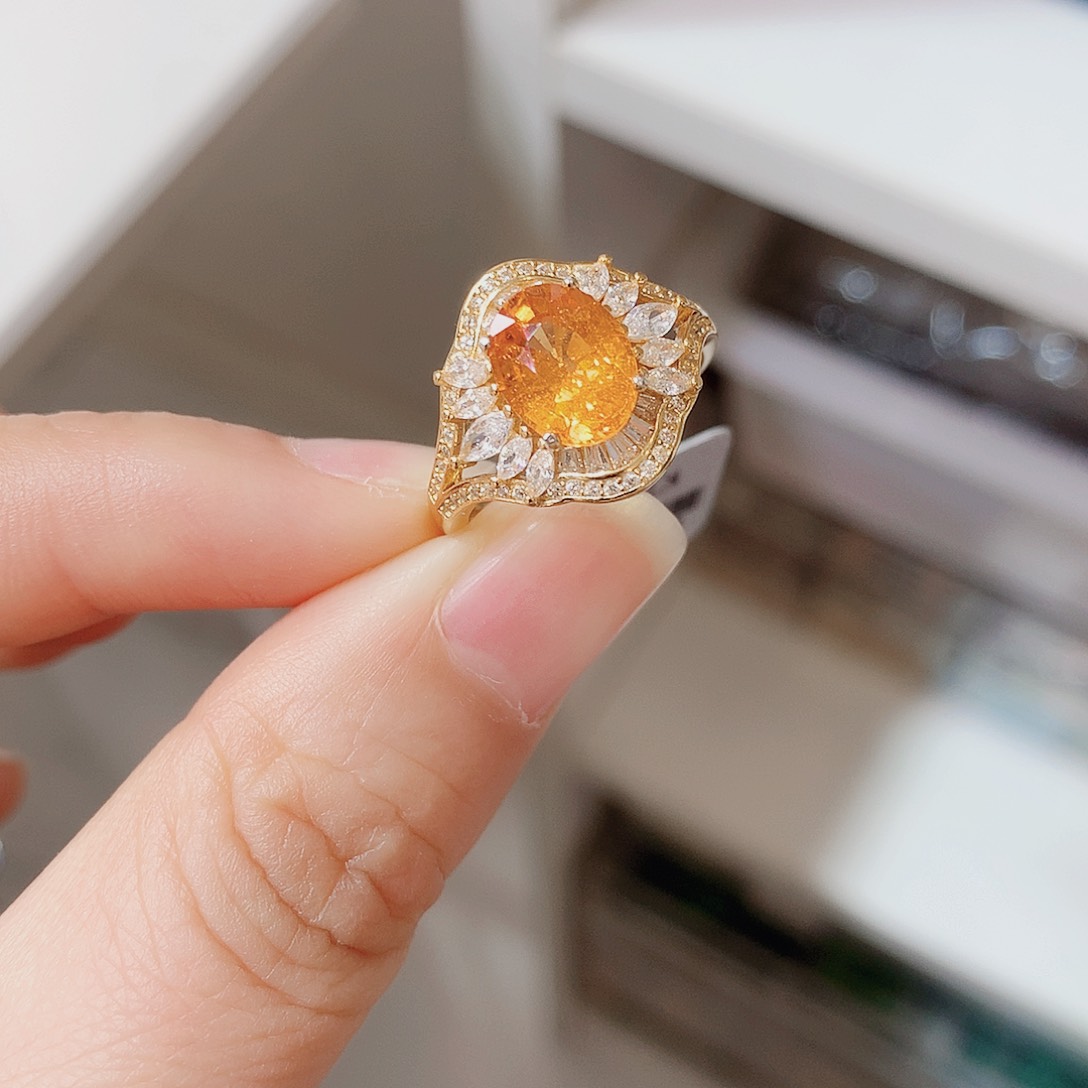 银S925镶嵌戒指石榴石（芬达石）