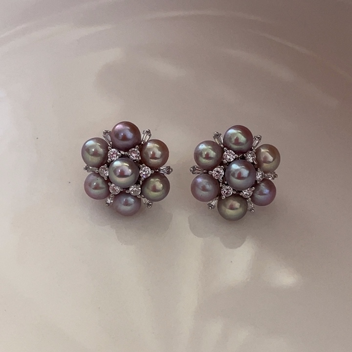银S925镶嵌耳饰淡水珍珠