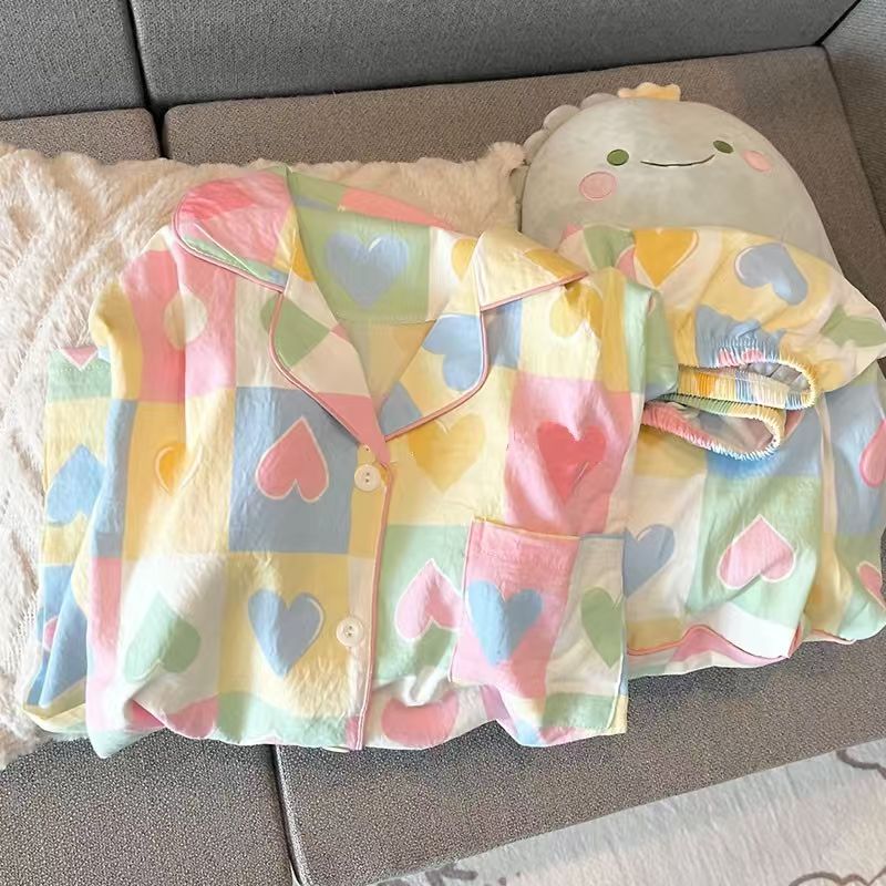 长袖翻领睡衣女春秋季甜美可爱卡通宽松家居服可外穿开衫套装811
