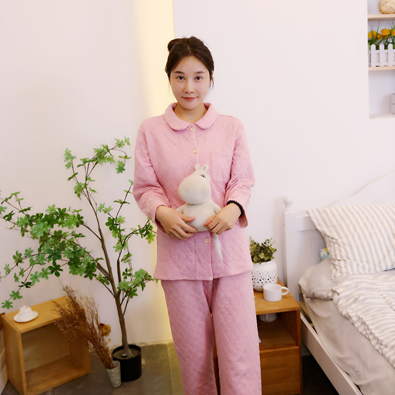 多赫【秋冬加厚款】空气层夹棉家居服 男女睡衣套装长袖大码秋冬款