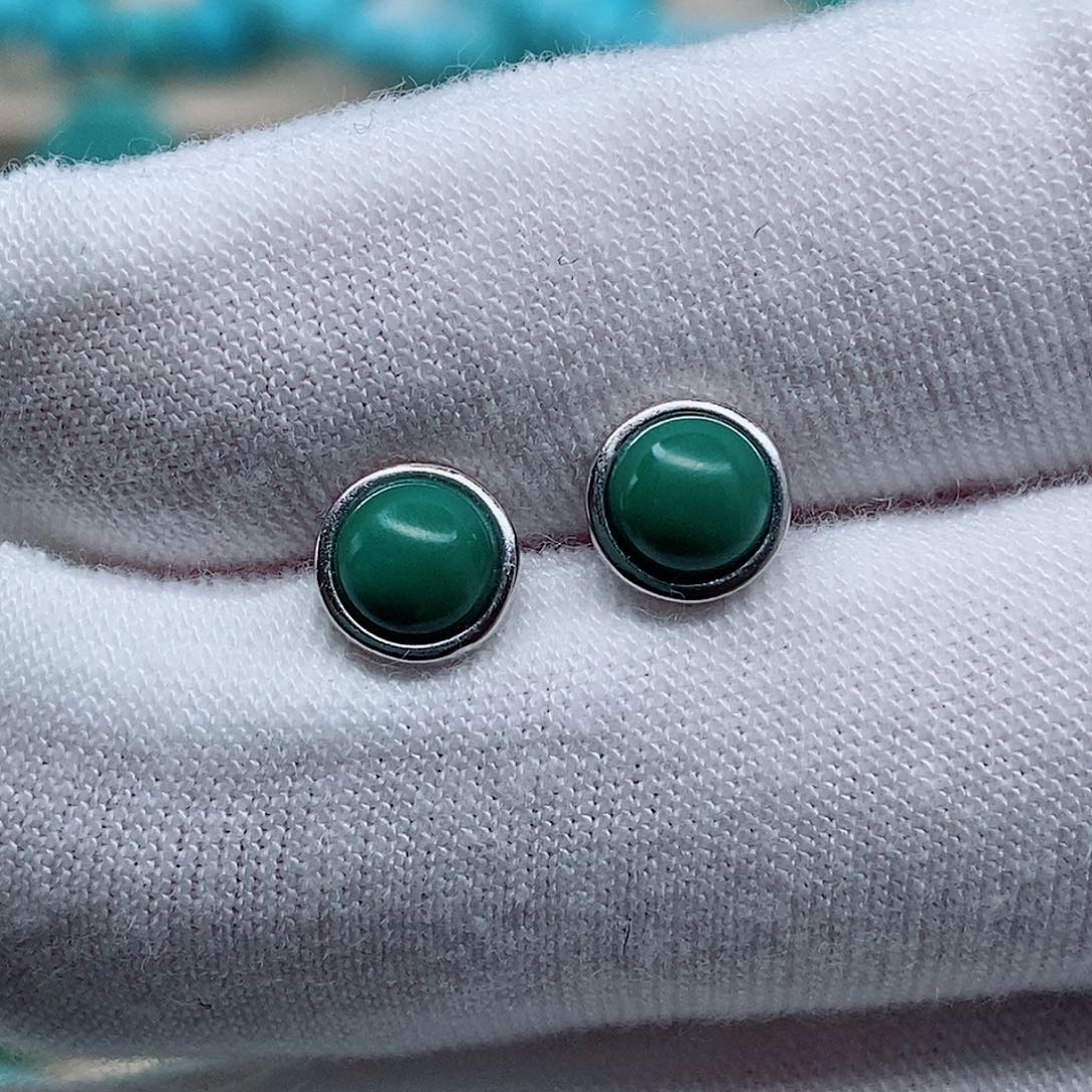 绿松石耳饰银S925镶嵌