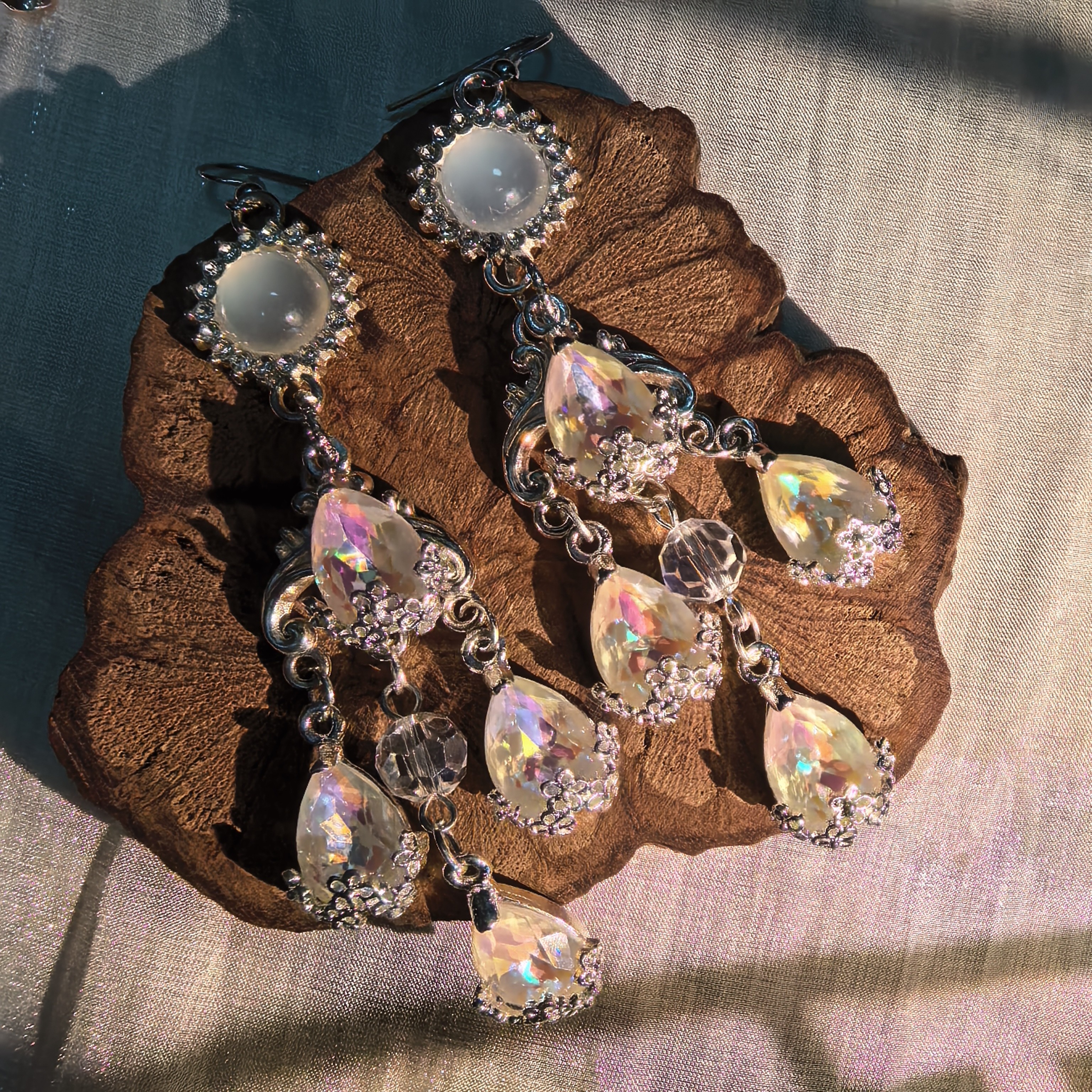 铜合金仿水晶耳饰 【青绿】原创自制手作新中式国风耳饰耳钉耳环